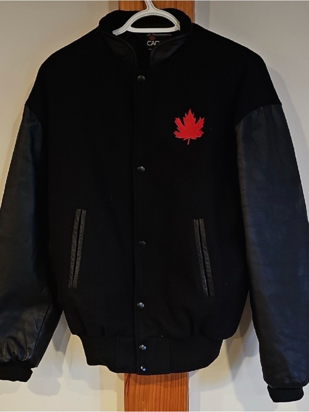 Vintage Men's Black Leather And Wool Canada Jacket